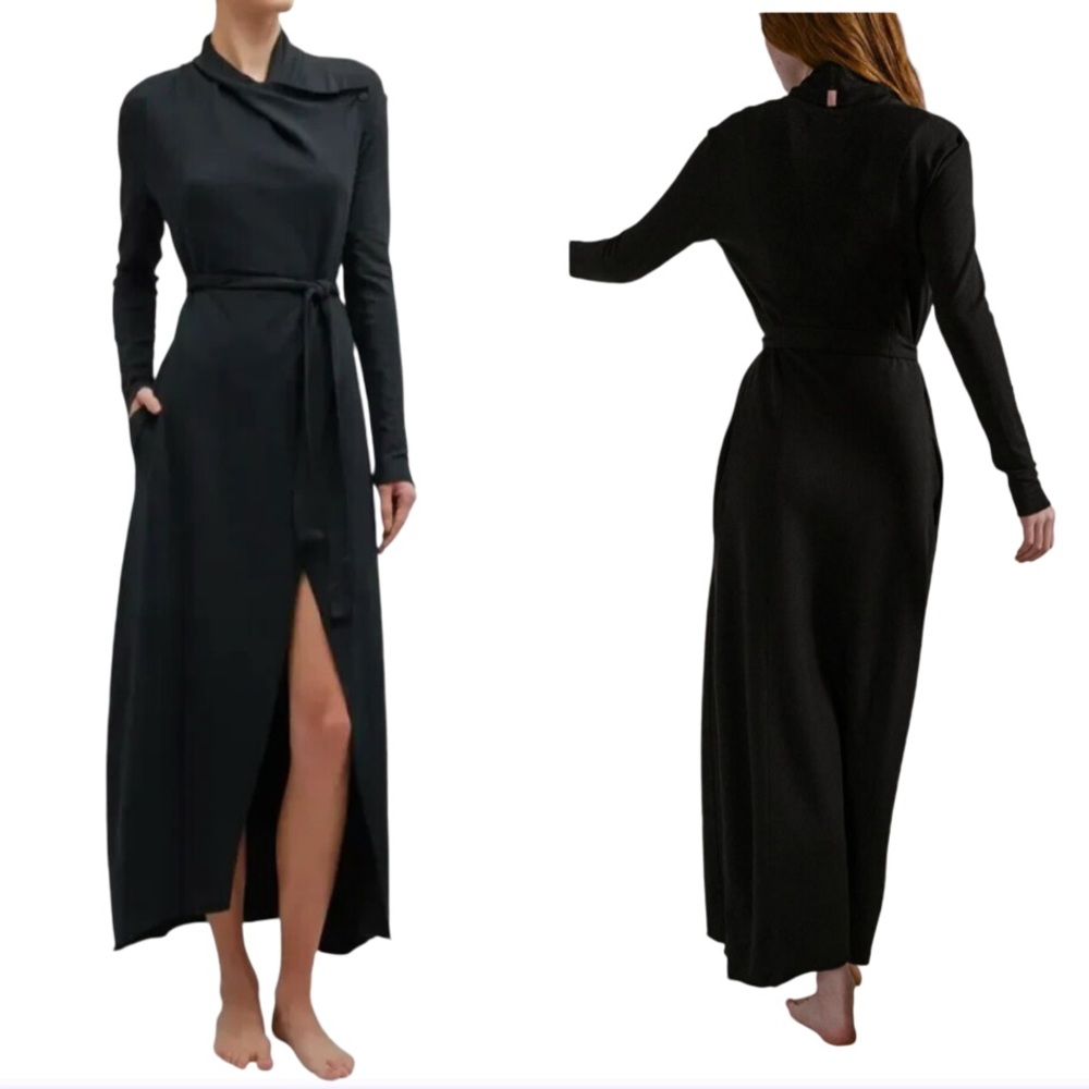 Lunya The Robe Black Long Pima Cotton Blend